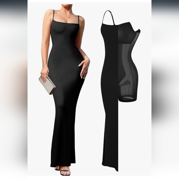 Popilush Dresses & Skirts - Elegant Black Maxi Dress With Built In Shapewear NWT
